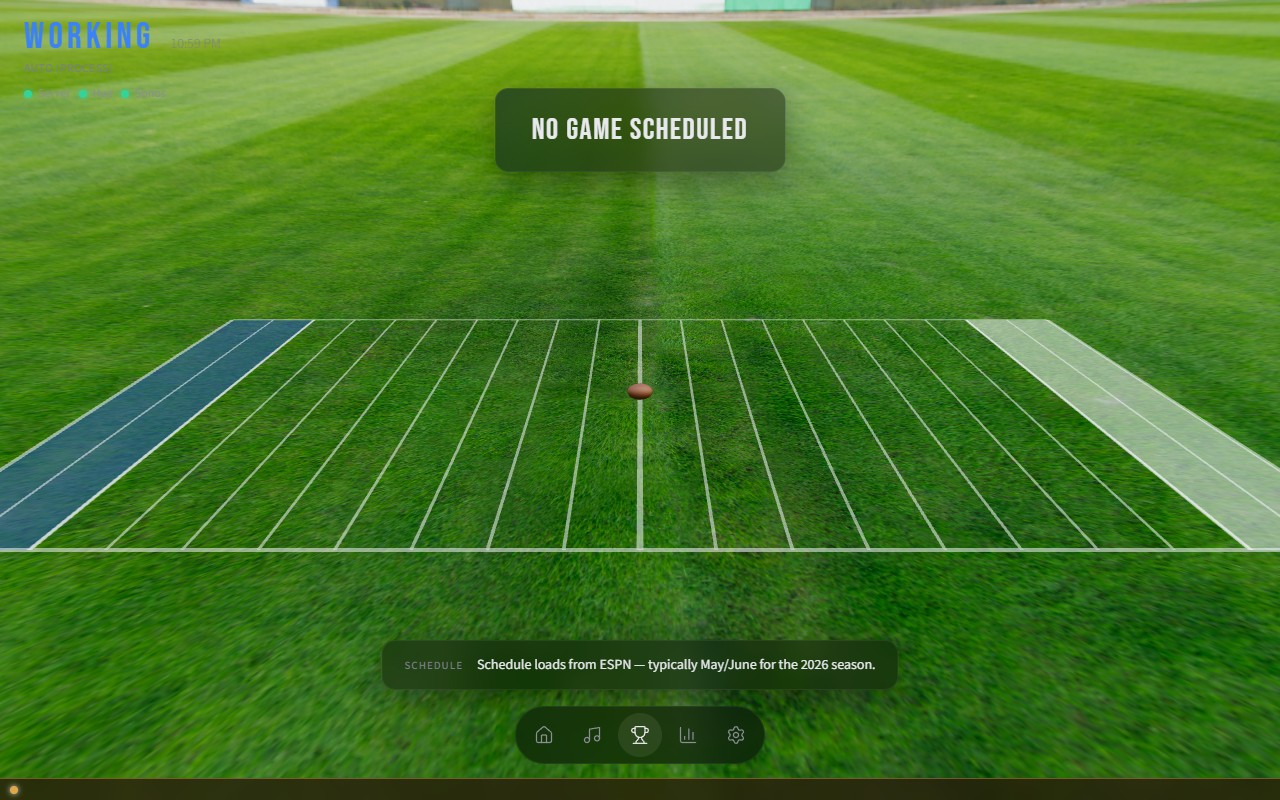 Threlte 3D football field with skybox in the Game Day dashboard